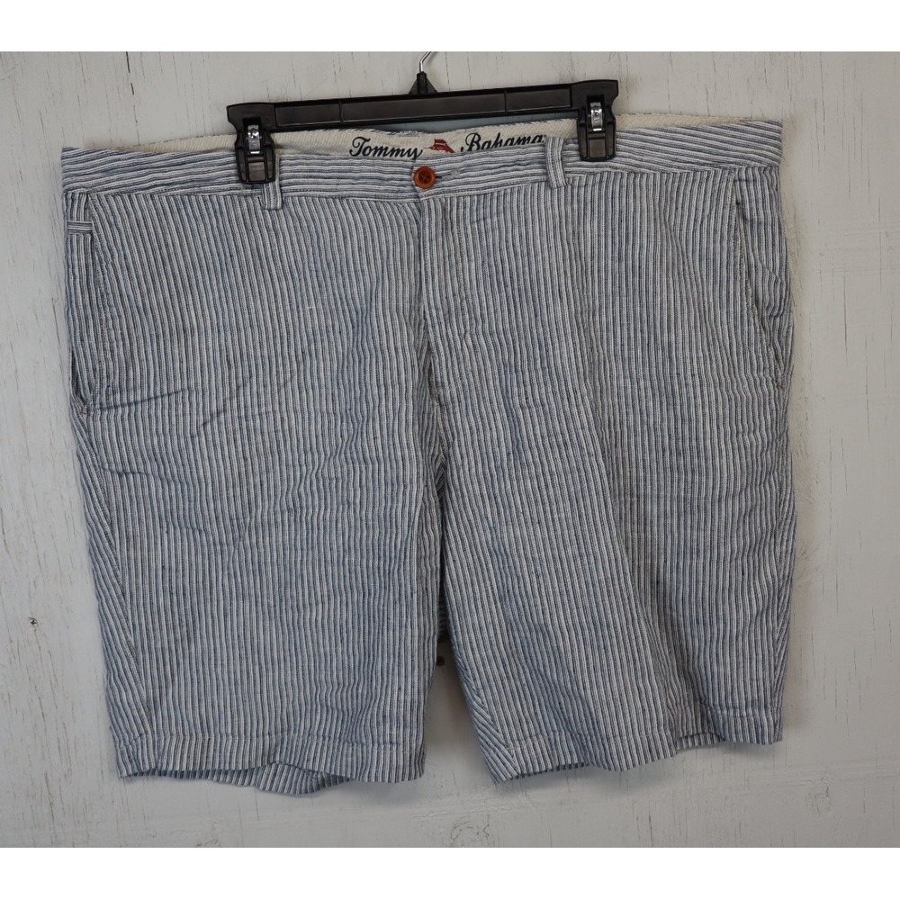 Mens Tommy Bahama Shorts Size 42 Linen Flat Front‎ Gray White Striped
